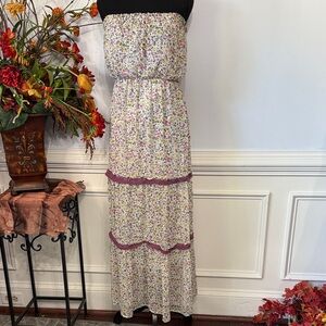 Grass Jeans Floral Strapless Tiered Peasant Frontier Maxi Dress M